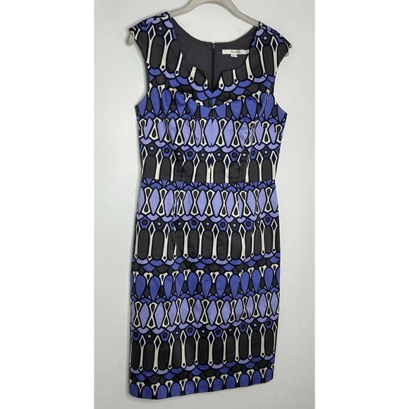 Boden Women’s Blue Geometric Print V Neck Sheath Sleeveless Dress Size 2 - Picture 2 of 6